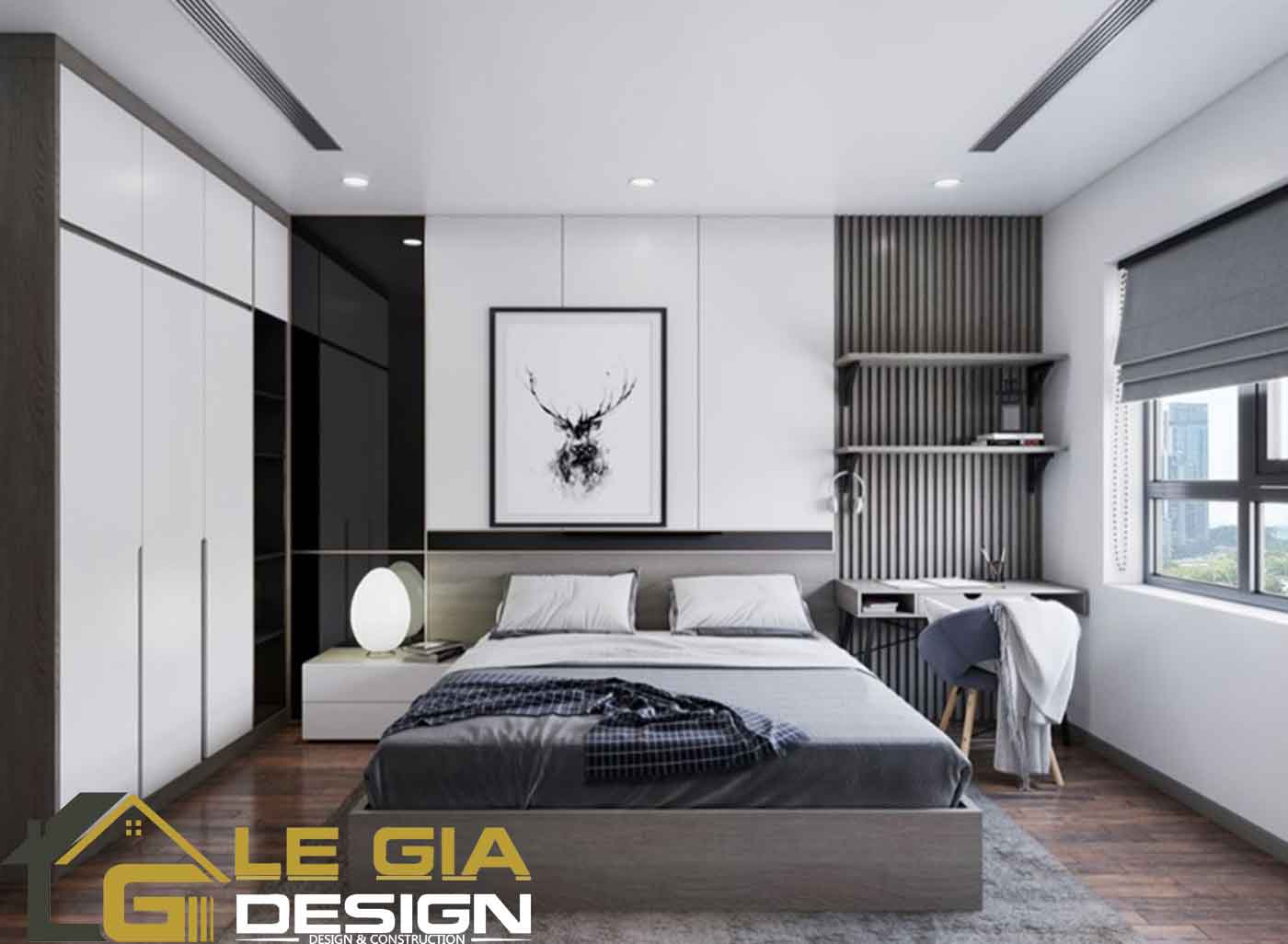 Thiết kế nội thất phòng ngủ master yên tĩnh sang trọng được thi công bởi đội ngũ KTS Lê Gia